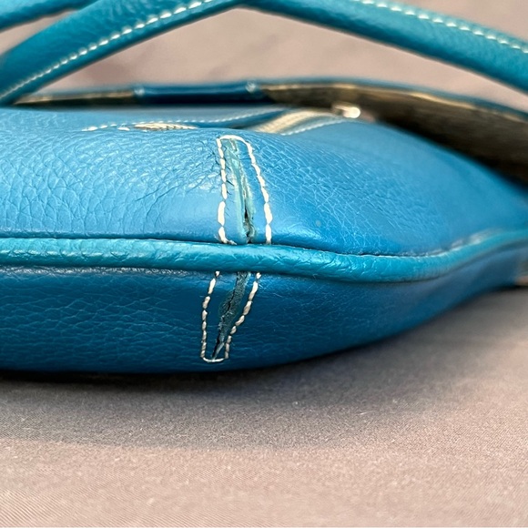 Tignanello TURQUOISE BLUE TEAL Small Pebble Leather Crossbody Flap Bag ~EUC - Picture 6 of 14